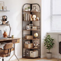 6-Tier Freestanding Corner Bookshelf with Heavy-duty Metal Frame