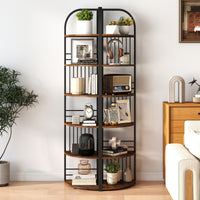 6-Tier Freestanding Corner Bookshelf with Heavy-duty Metal Frame