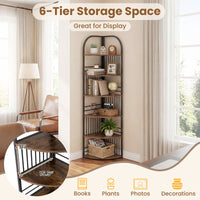 6-Tier Freestanding Corner Bookshelf with Heavy-duty Metal Frame