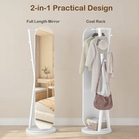 2-in-1 Full Length Mirror with Coat Rack and 4 Hanging Hooks