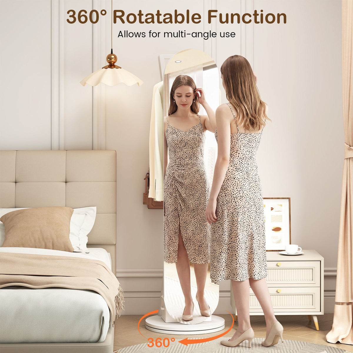 2-in-1 Full Length Mirror with Coat Rack and 4 Hanging Hooks