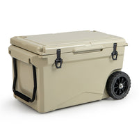 Hard Cooler w/Wheels & Handle Ruler & Cup Holders Ice Retention Portable Rotomolded Cooler Beach Boat Fishing Picnic Camping