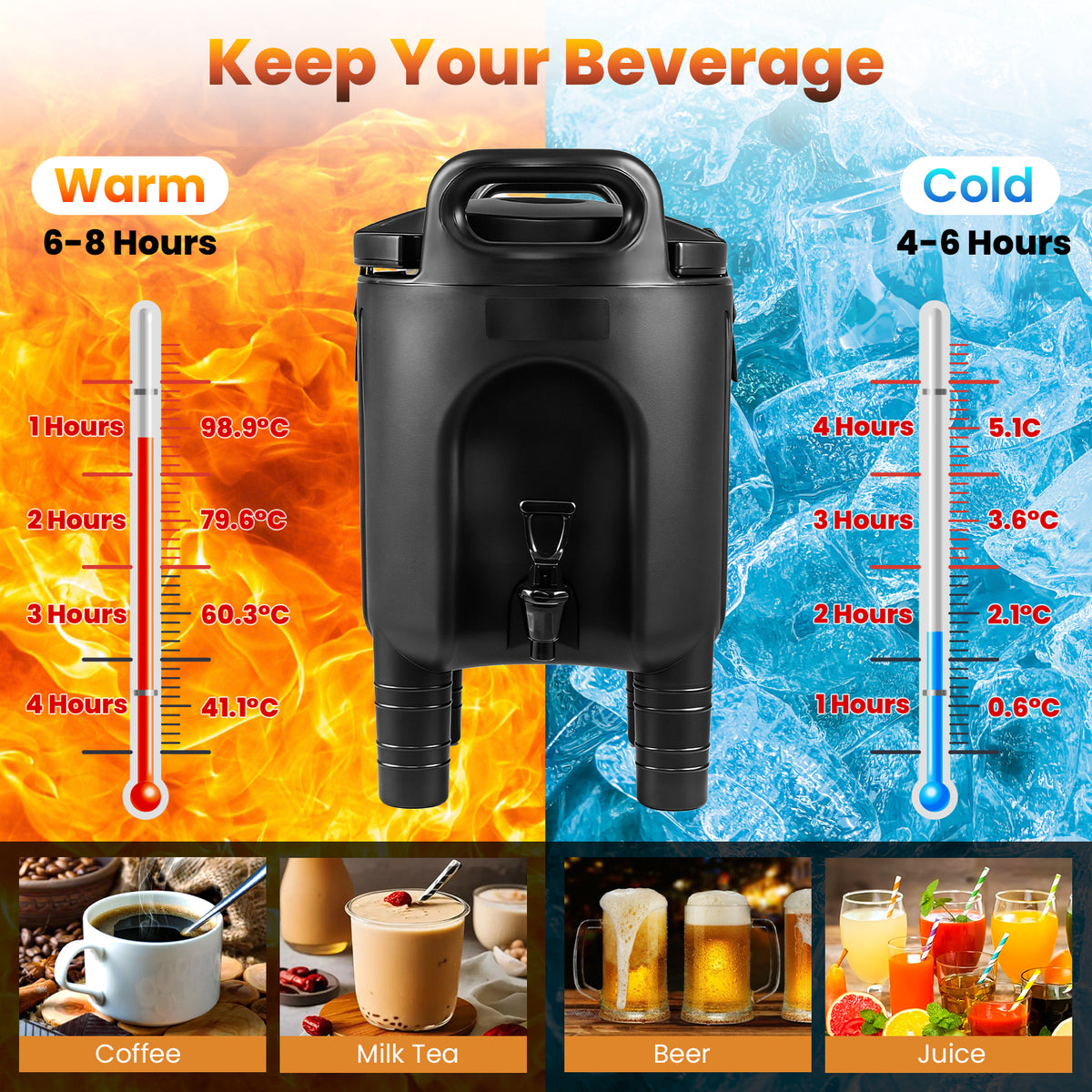 Giantex 10L Insulated Beverage Dispenser, Commercial Coffee Tea Iced Thermal Drink Server Container