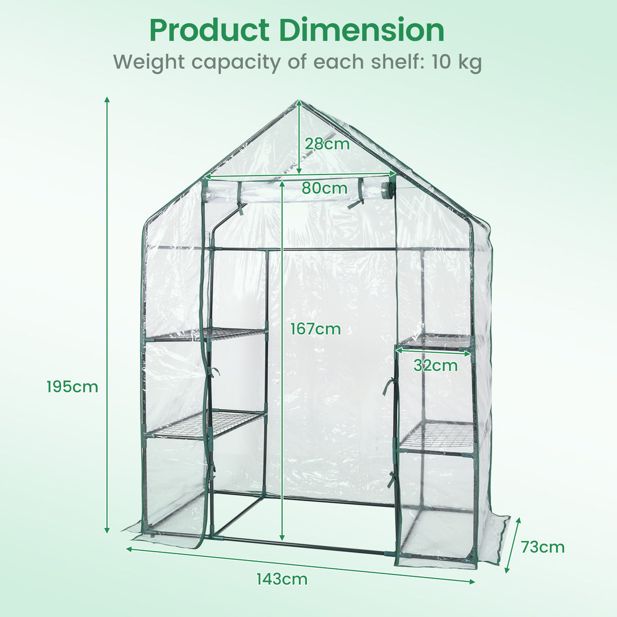 Greenhouse Outdoor Large Walk-in Plant Green House with 3 Tier Shelves for Plants