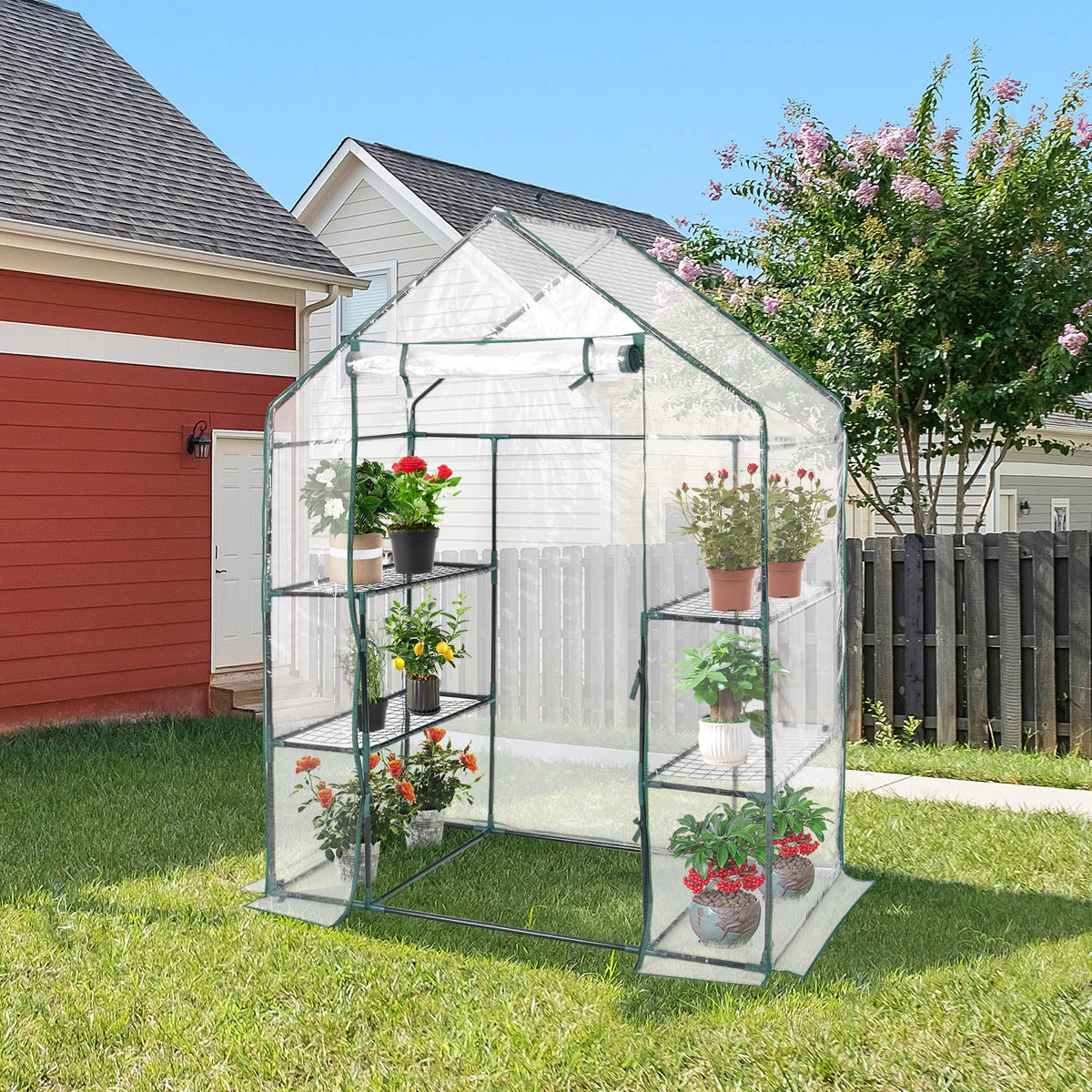 Greenhouse Outdoor Large Walk-in Plant Green House with 3 Tier Shelves for Plants