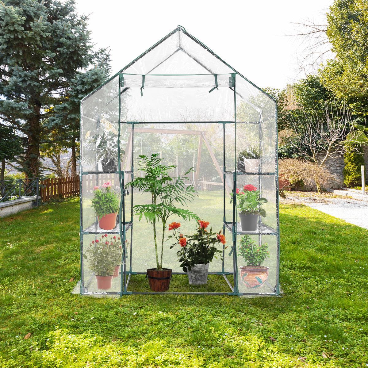 Greenhouse Outdoor Large Walk-in Plant Green House with 3 Tier Shelves for Plants