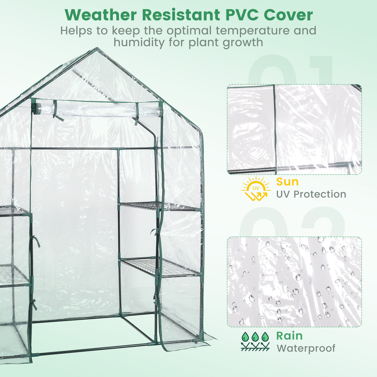 Greenhouse Outdoor Large Walk-in Plant Green House with 3 Tier Shelves for Plants