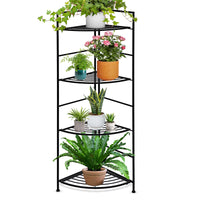 4 Tier Folding Metal Shelf Plant Stand Storage Corner Flower Display Rack Indoor Outdoor
