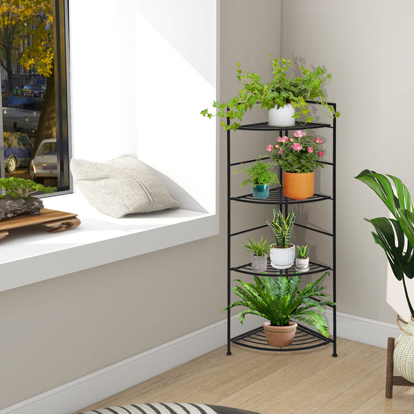 4 Tier Folding Metal Shelf Plant Stand Storage Corner Flower Display Rack Indoor Outdoor