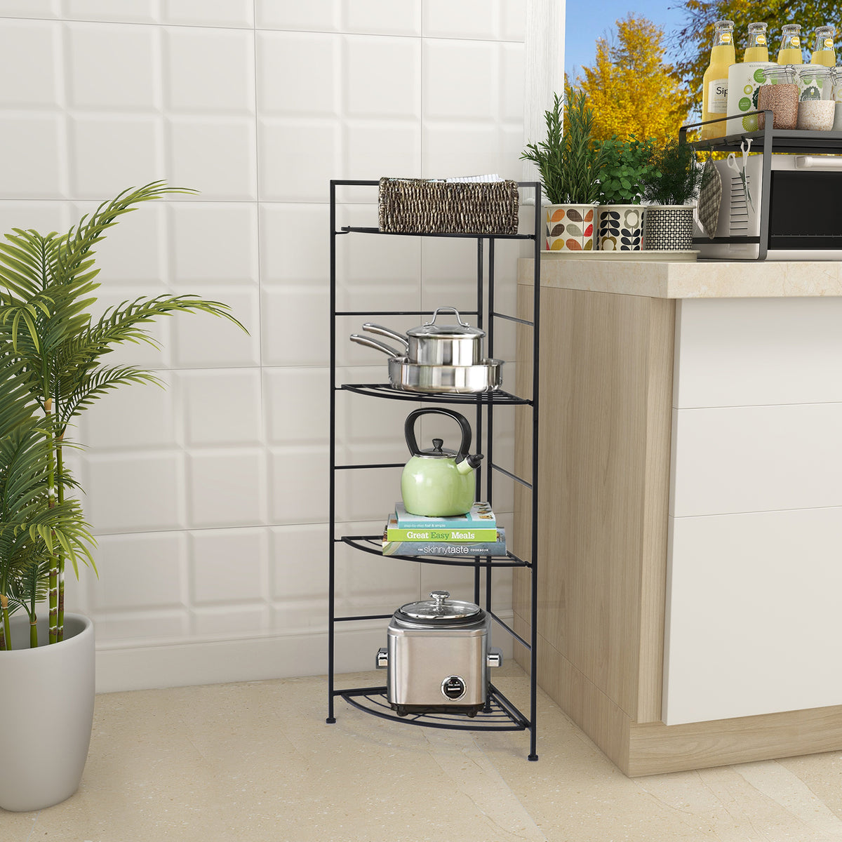 4 Tier Folding Metal Shelf Plant Stand Storage Corner Flower Display Rack Indoor Outdoor