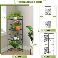 4 Tier Folding Metal Shelf Plant Stand Storage Corner Flower Display Rack Indoor Outdoor