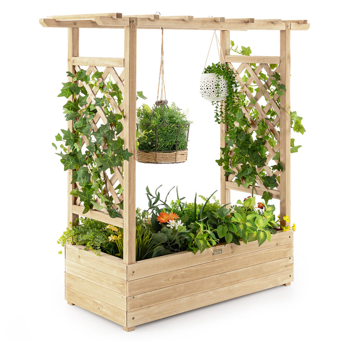 Giantex Raised Garden Bed with Trellis, Wood Planter Box with Roof & Side Trellis