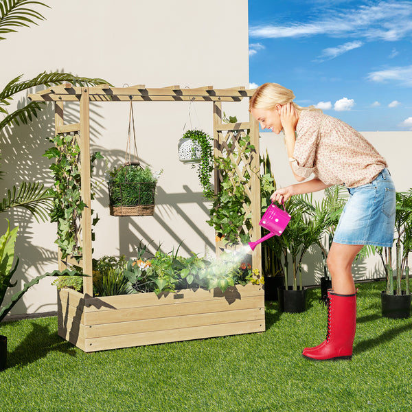 Giantex Raised Garden Bed with Trellis, Wood Planter Box with Roof & Side Trellis