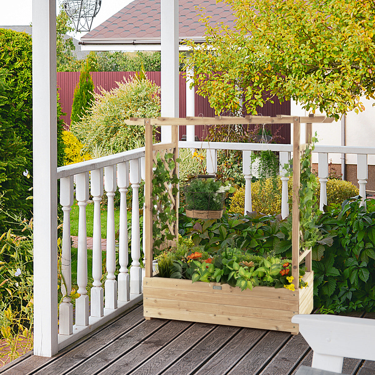 Giantex Raised Garden Bed with Trellis, Wood Planter Box with Roof & Side Trellis