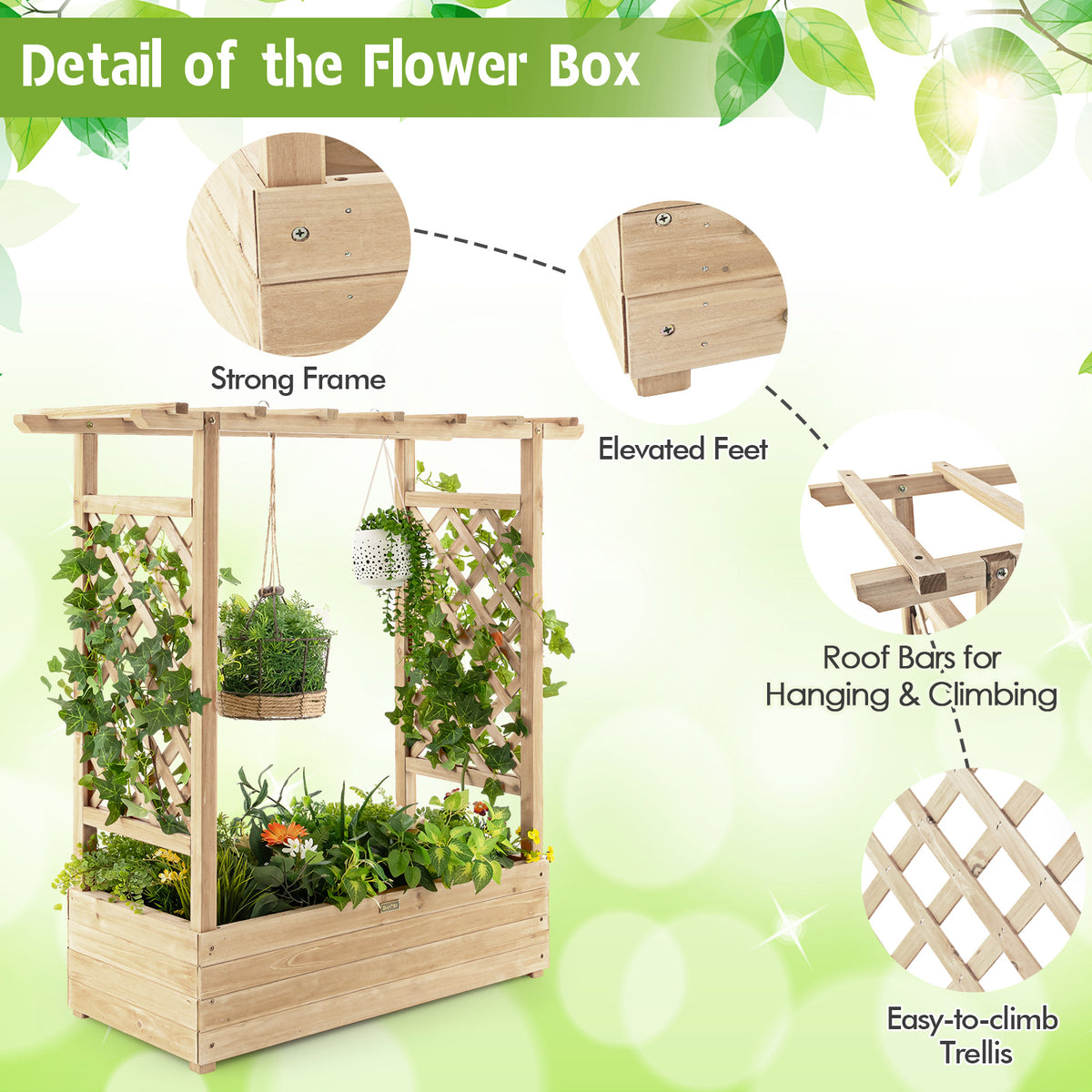 Giantex Raised Garden Bed with Trellis, Wood Planter Box with Roof & Side Trellis