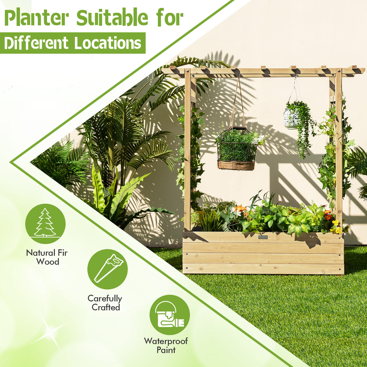 Giantex Raised Garden Bed with Trellis, Wood Planter Box with Roof & Side Trellis