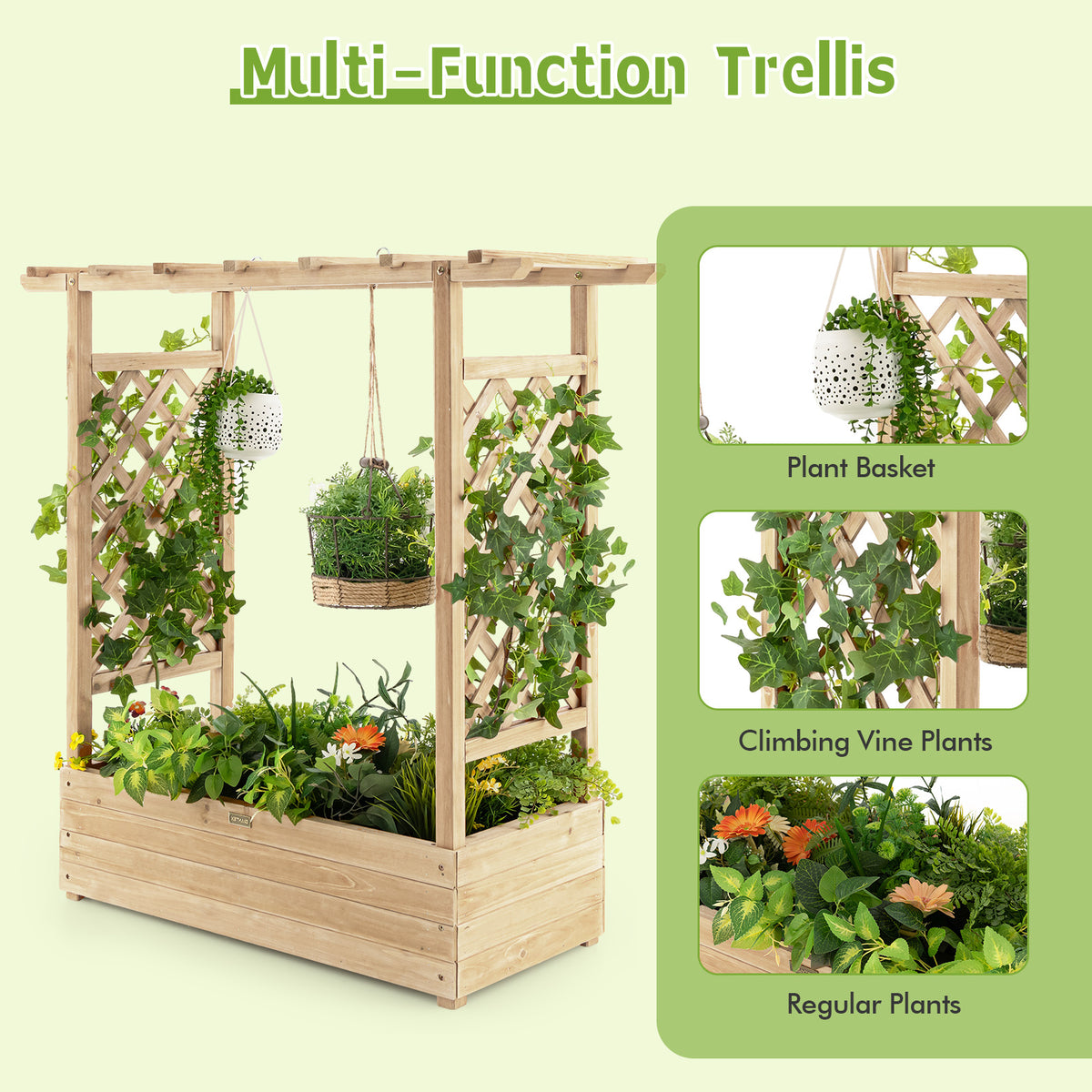 Giantex Raised Garden Bed with Trellis, Wood Planter Box with Roof & Side Trellis
