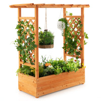 Giantex Raised Garden Bed with Trellis, Wood Planter Box with Roof & Side Trellis