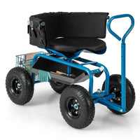 Rolling Garden Cart Scooter, Outdoor Heavy-Duty Gardening Cart w/ 26cm Tires, Swivel Seat