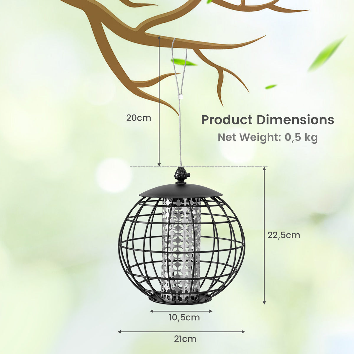 Squirrel-Proof Bird Feeder for Outdoor Hanging, Caged Seed Feeder for Wild Birds