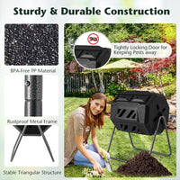 Outdoor Tumbling Composter, 160 L Portable Garden Compost Bin W/Dual Chamber, 2 Sliding Doors & Solid Steel Frame