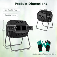 Outdoor Tumbling Composter, 160 L Portable Garden Compost Bin W/Dual Chamber, 2 Sliding Doors & Solid Steel Frame