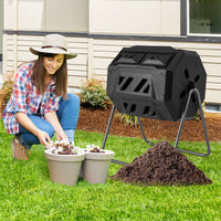 Outdoor Tumbling Composter, 160 L Portable Garden Compost Bin W/Dual Chamber, 2 Sliding Doors & Solid Steel Frame