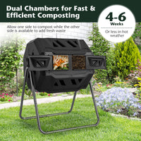 Outdoor Tumbling Composter, 160 L Portable Garden Compost Bin W/Dual Chamber, 2 Sliding Doors & Solid Steel Frame