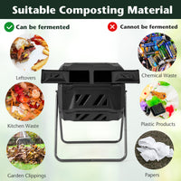 Outdoor Tumbling Composter, 160 L Portable Garden Compost Bin W/Dual Chamber, 2 Sliding Doors & Solid Steel Frame