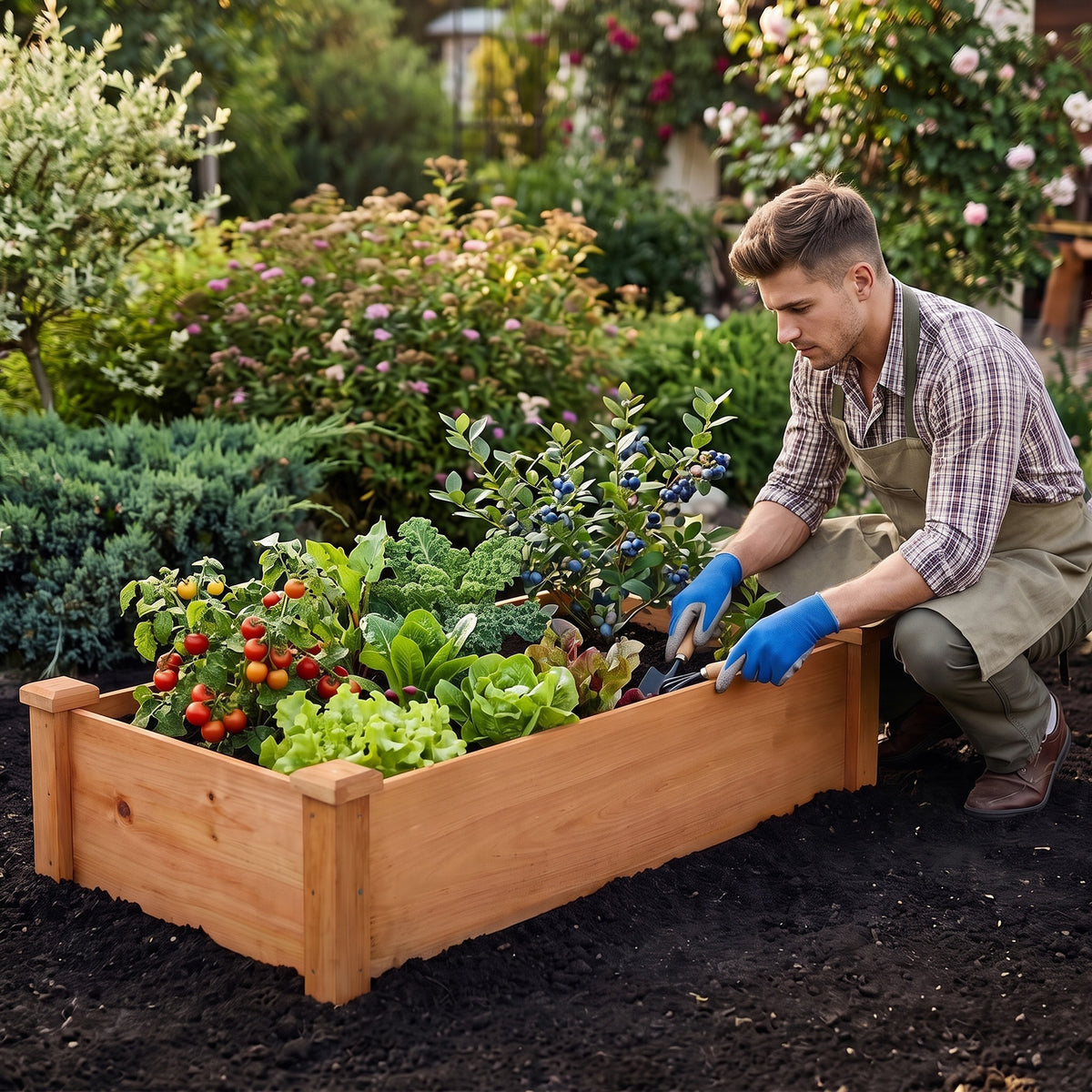 Giantex 48" x 24" x 10" Wooden Raised Garden Bed, Rectangular Planter Box