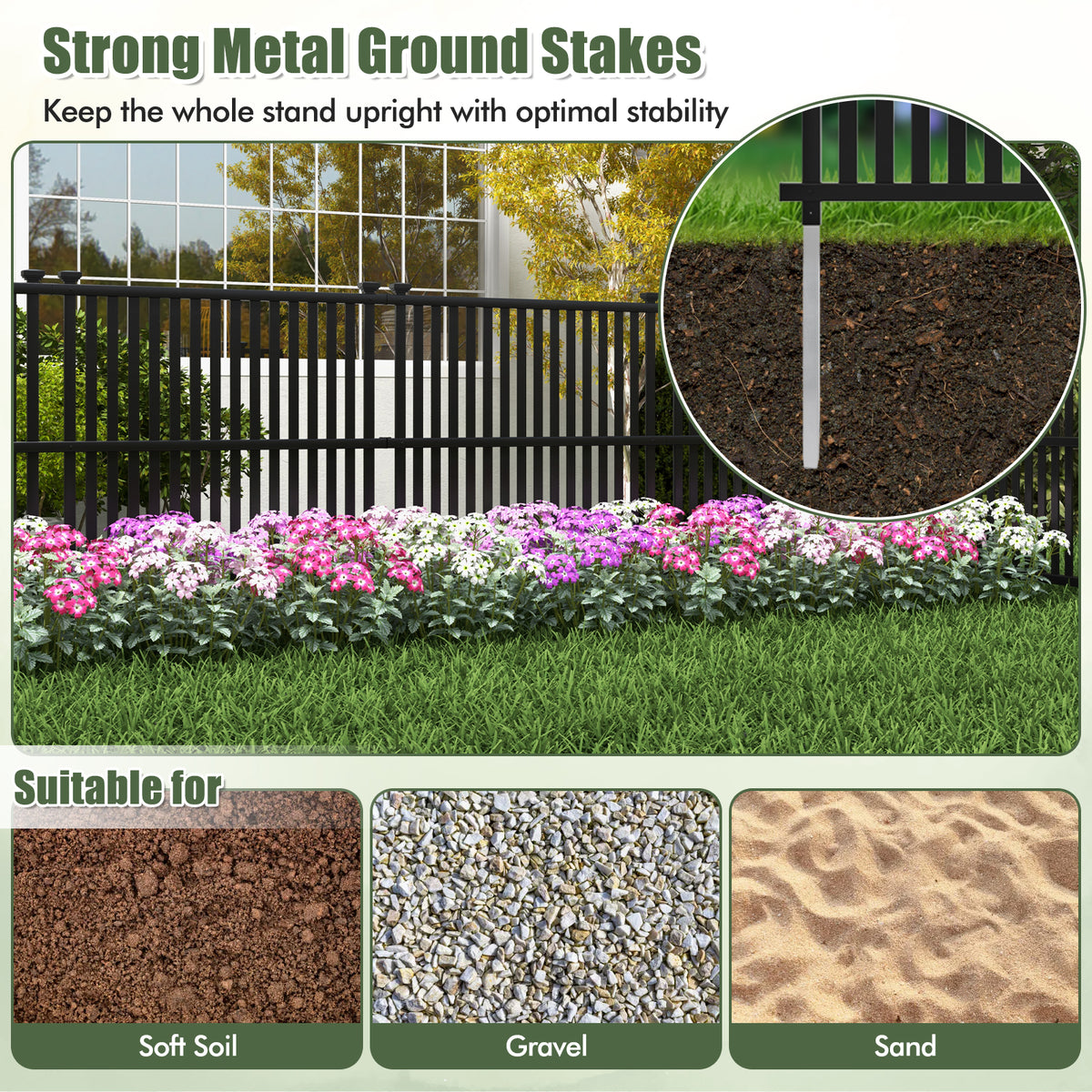 Air Conditioner Fence Panel, 114 x 114 cm Privacy Screen with Metal Ground Stakes