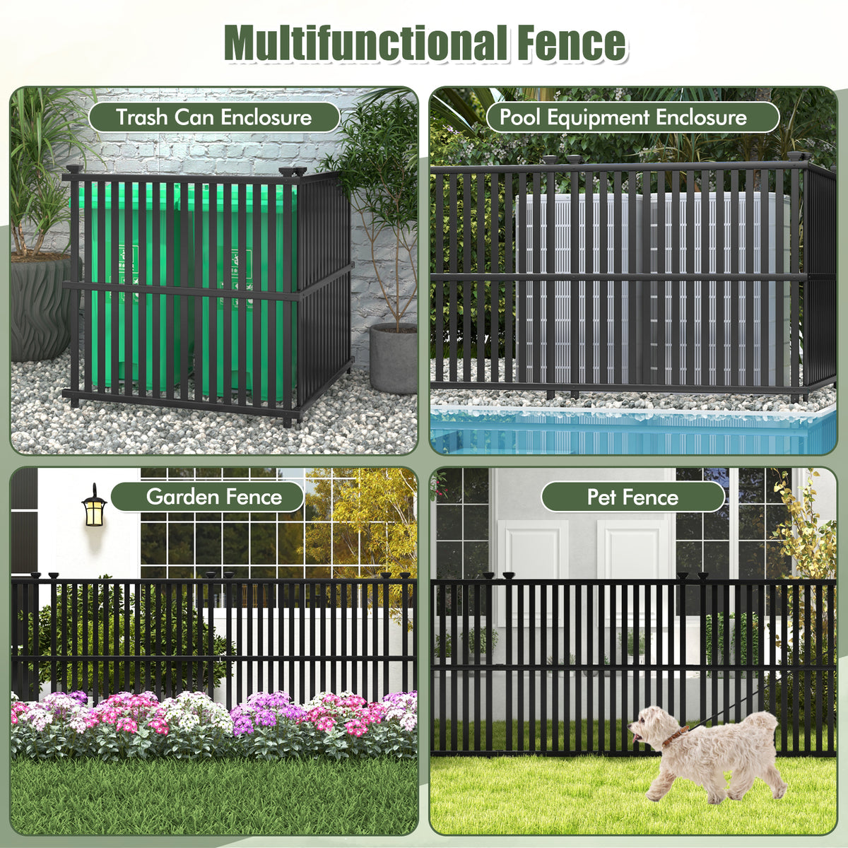 Air Conditioner Fence Panel, 114 x 114 cm Privacy Screen with Metal Ground Stakes