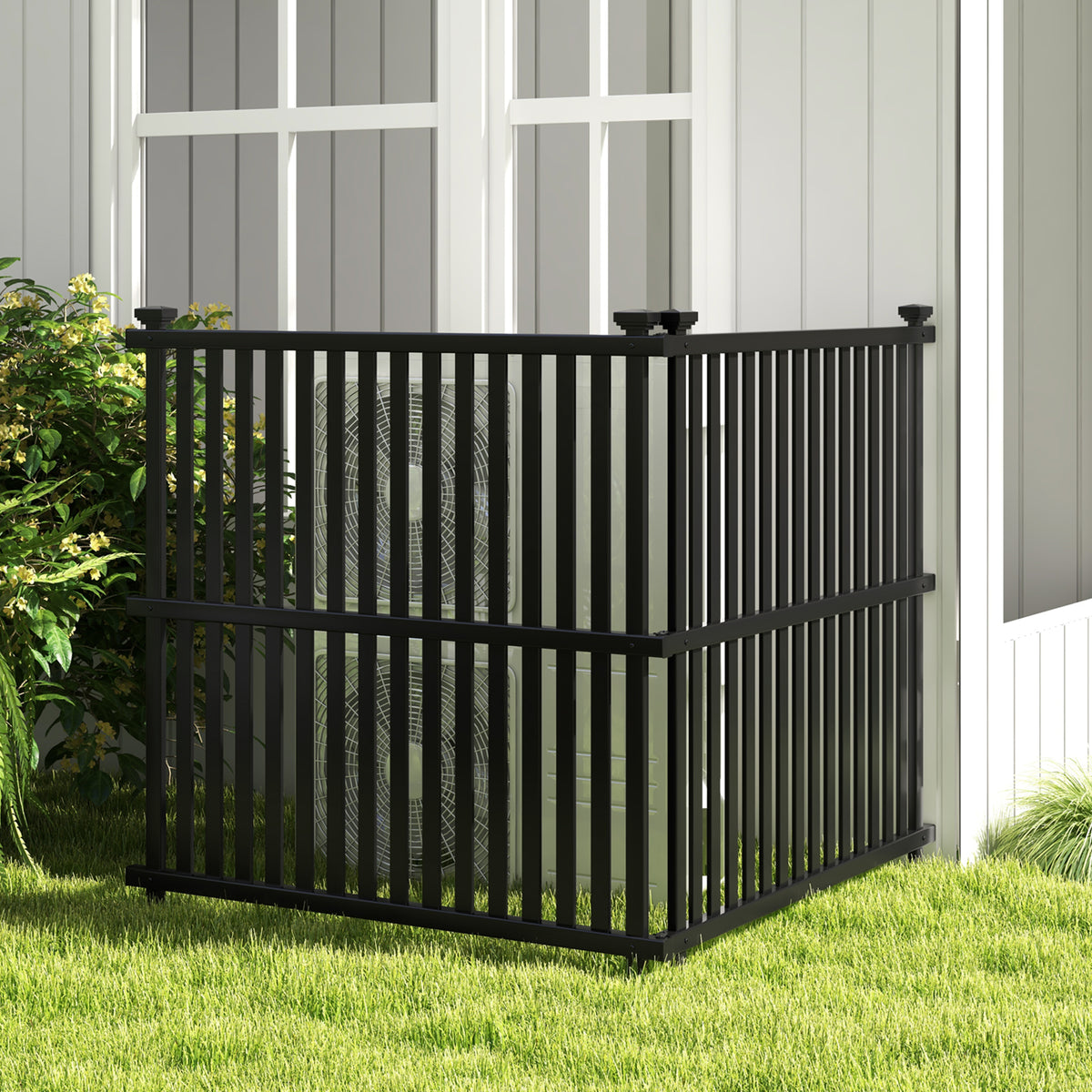 Air Conditioner Fence Panel, 114 x 114 cm Privacy Screen with Metal Ground Stakes
