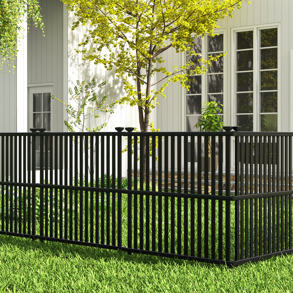Air Conditioner Fence Panel, 114 x 114 cm Privacy Screen with Metal Ground Stakes