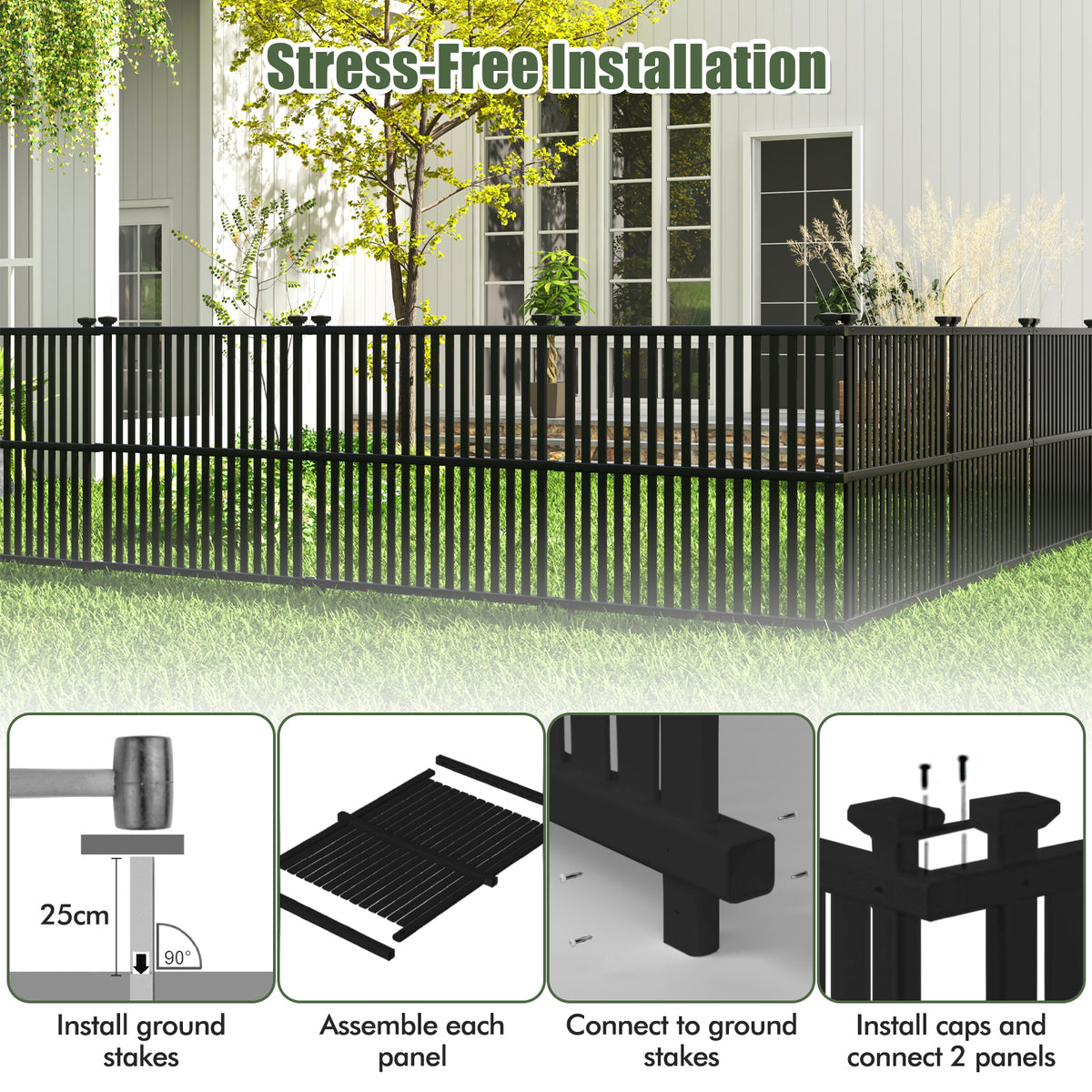 Air Conditioner Fence Panel, 114 x 114 cm Privacy Screen with Metal Ground Stakes