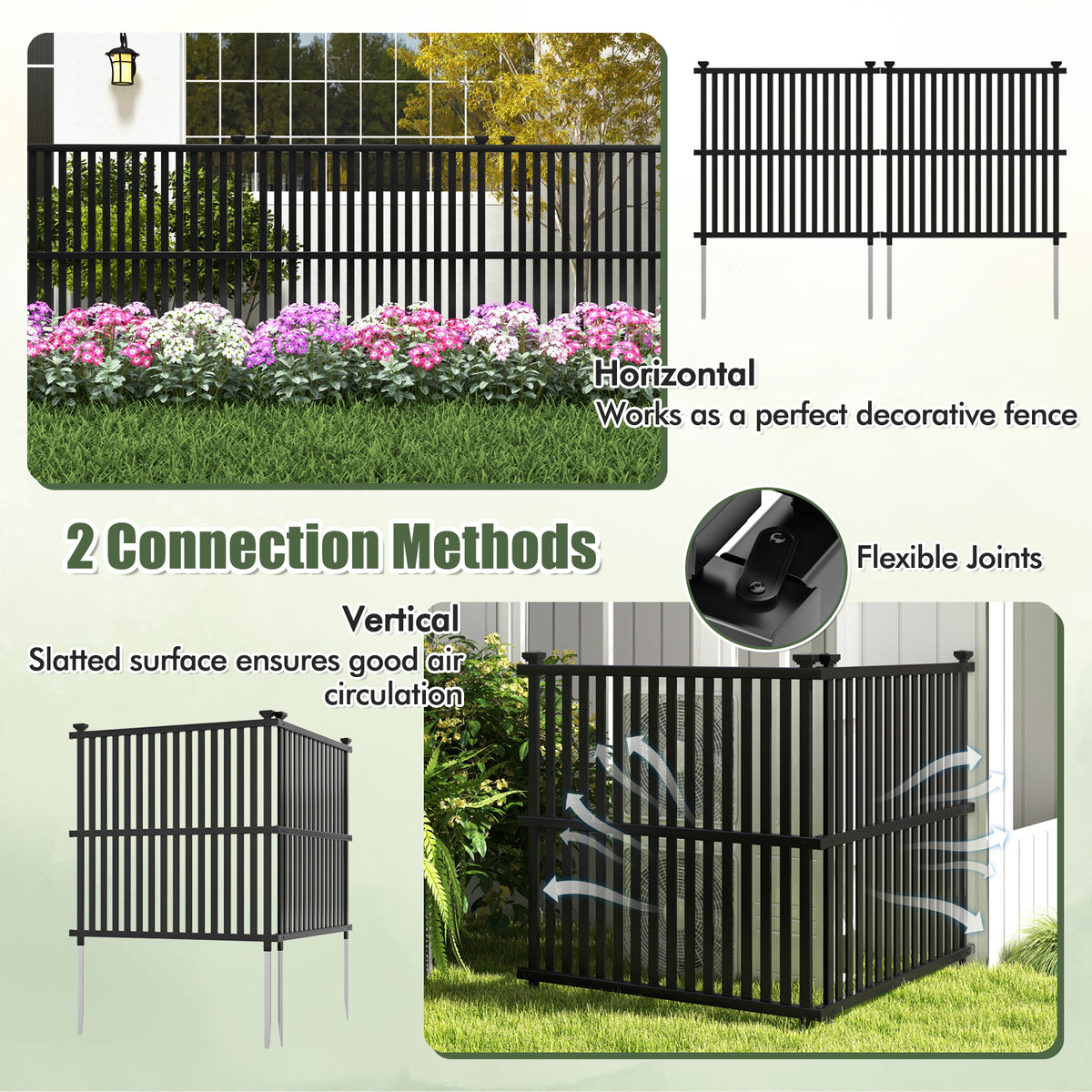 Air Conditioner Fence Panel, 114 x 114 cm Privacy Screen with Metal Ground Stakes