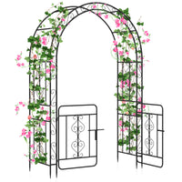 Garden Arbor with Gate, Garden Trellis Pergola w/Multiple Side Crossbars for Decoration