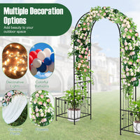 2 in 1 Garden Arbor, 218cm Garden Trellis Pergola w/2 Side Planters, 8 Ground Stakes, Sturdy Metal Frame