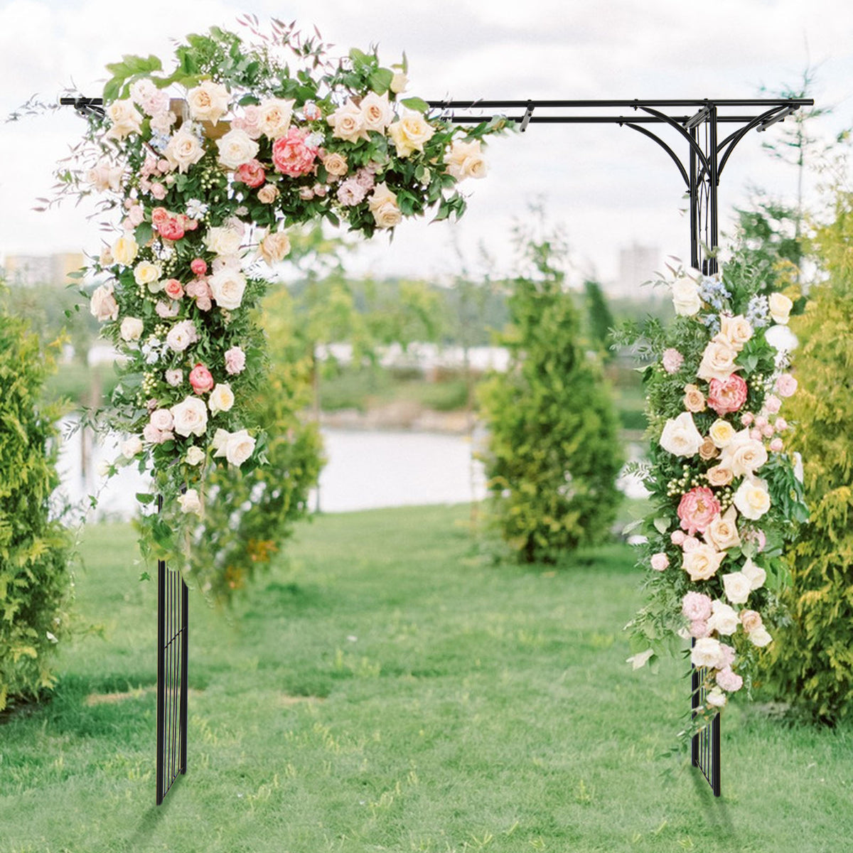 2M Garden Arbor, Metal Archway Perfect for Roses and Climbing Plants, Decorative Lawn Arbor