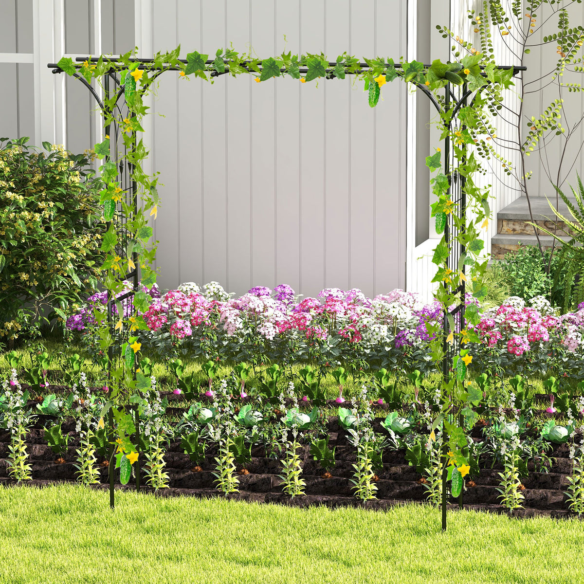 2M Garden Arbor, Metal Archway Perfect for Roses and Climbing Plants, Decorative Lawn Arbor
