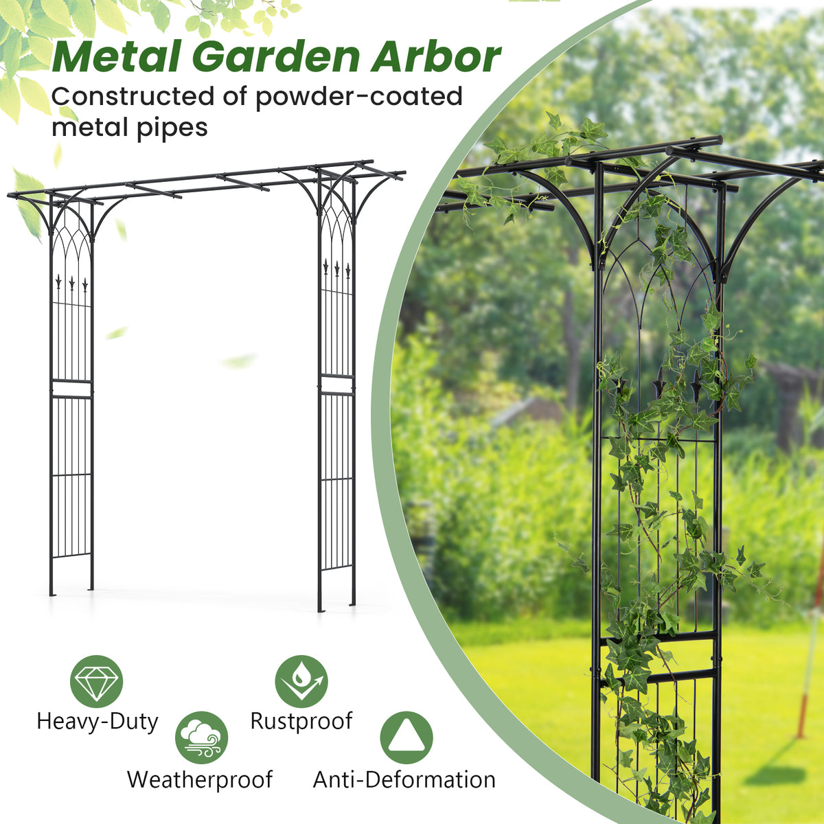 2M Garden Arbor, Metal Archway Perfect for Roses and Climbing Plants, Decorative Lawn Arbor