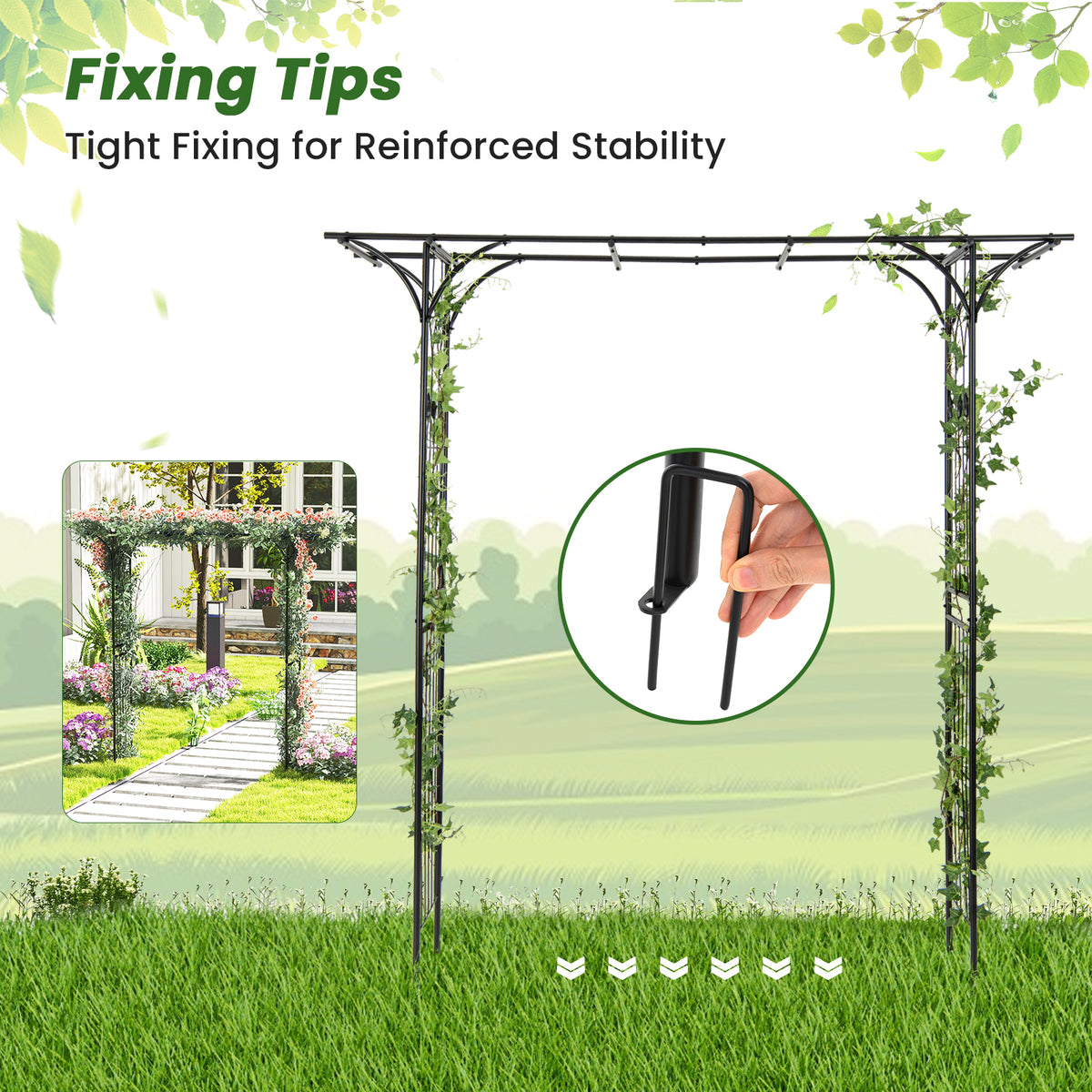 2M Garden Arbor, Metal Archway Perfect for Roses and Climbing Plants, Decorative Lawn Arbor