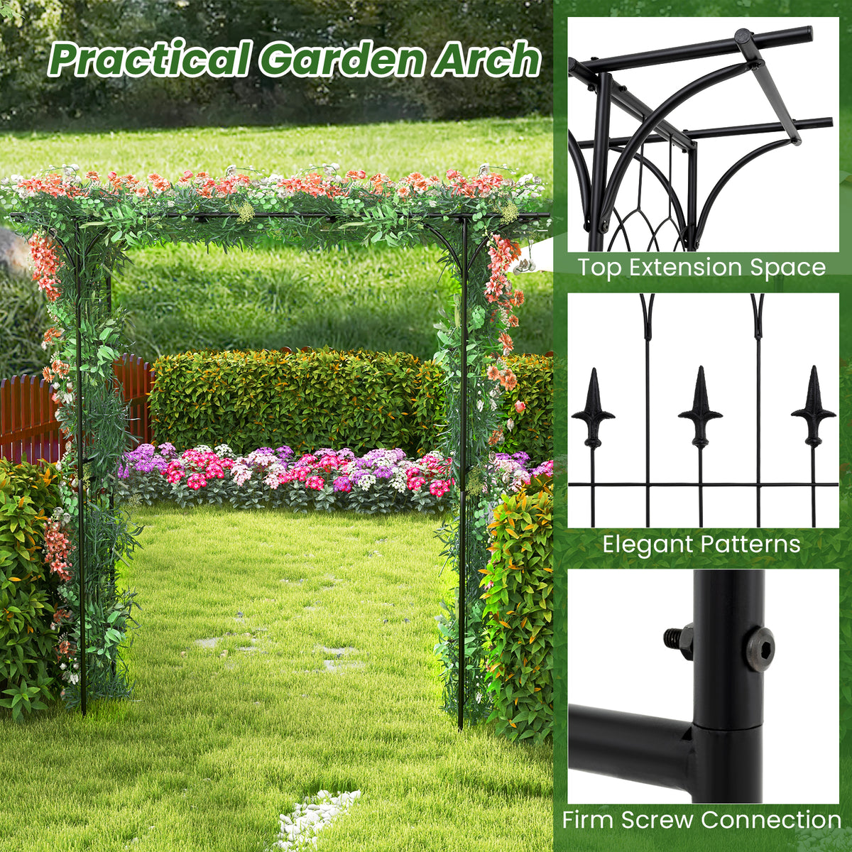 2M Garden Arbor, Metal Archway Perfect for Roses and Climbing Plants, Decorative Lawn Arbor