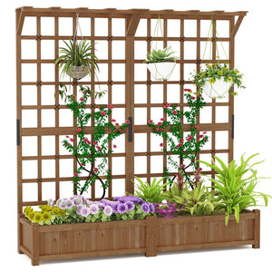 Giantex 72" Large Raised Garden Bed with Trellis & Roof, Wooden Garden Bed