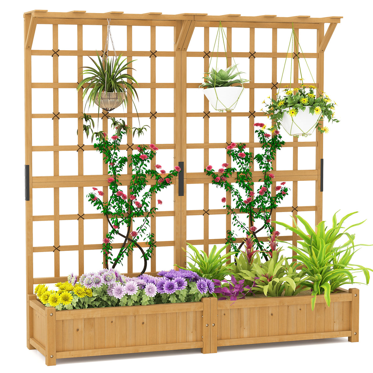 Giantex 72" Large Raised Garden Bed with Trellis & Roof, Wooden Garden Bed