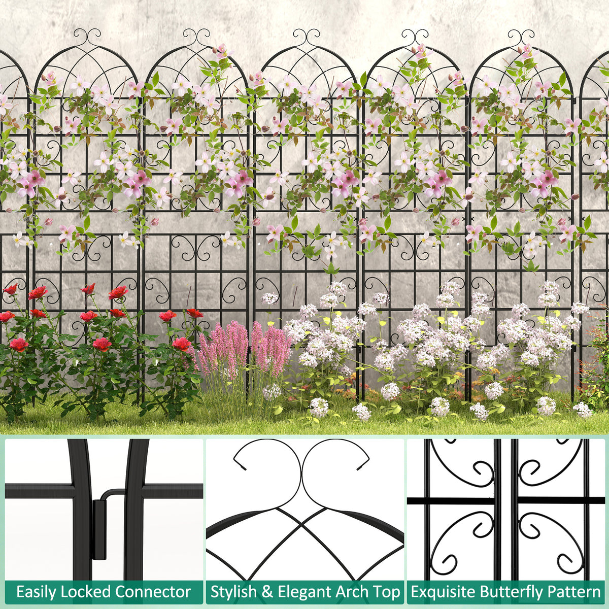 2/4 Pack Metal Garden Trellis 50 x 180 cm, Decorative Outdoor Trellis for Climbing Plants