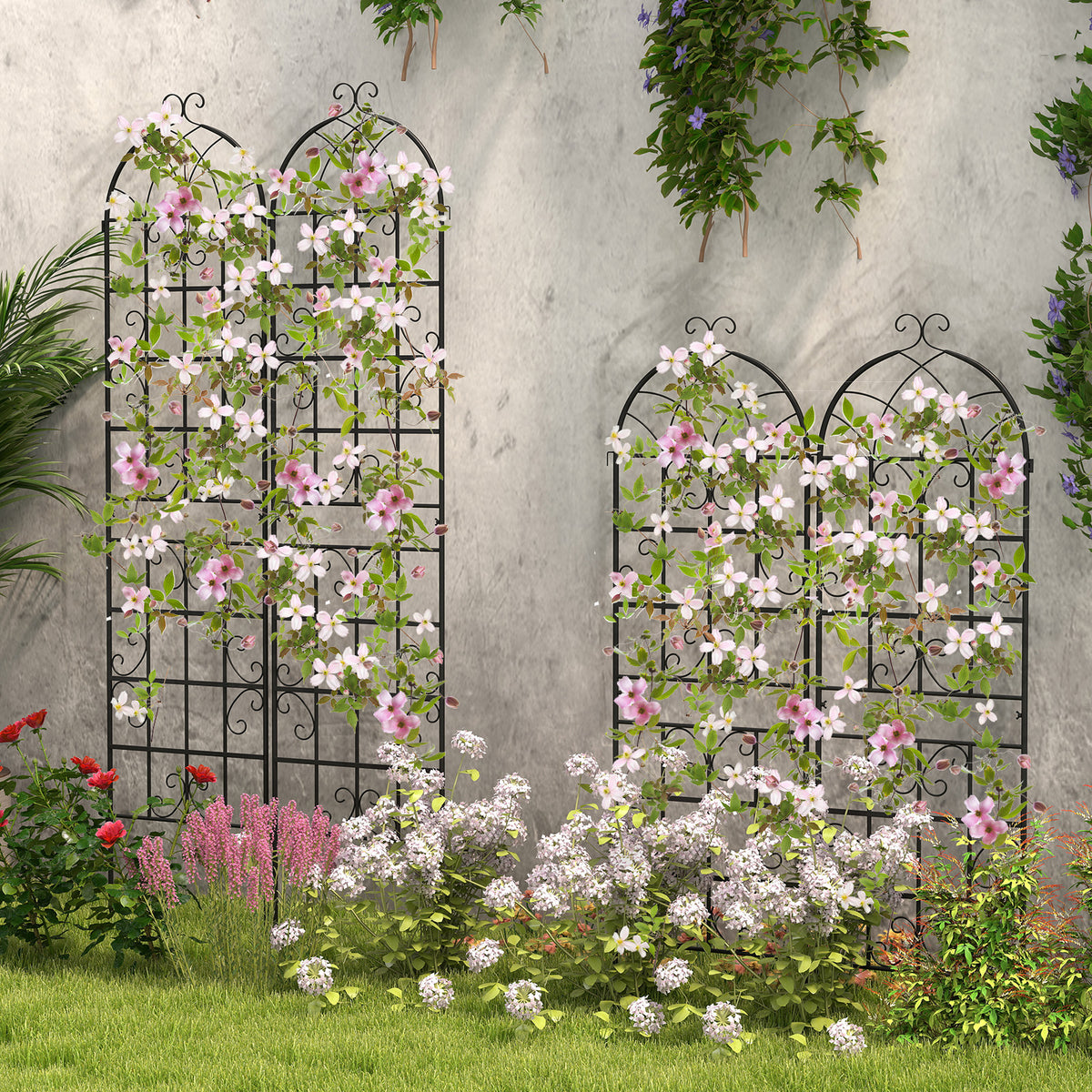 2/4 Pack Metal Garden Trellis 50 x 180 cm, Decorative Outdoor Trellis for Climbing Plants