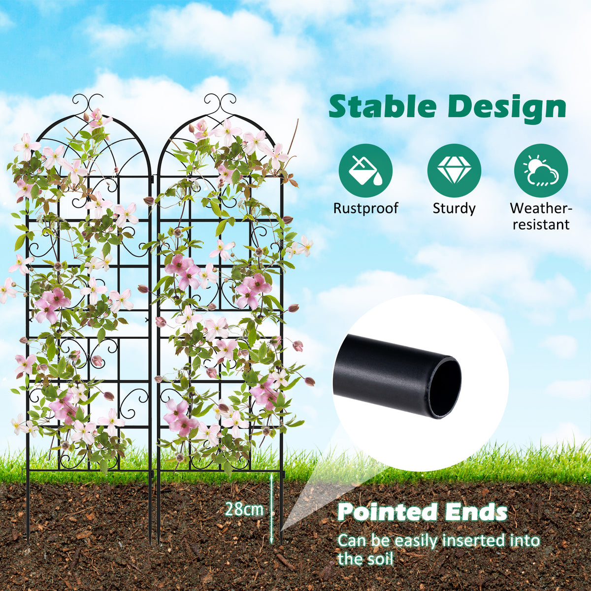 2/4 Pack Metal Garden Trellis 50 x 180 cm, Decorative Outdoor Trellis for Climbing Plants