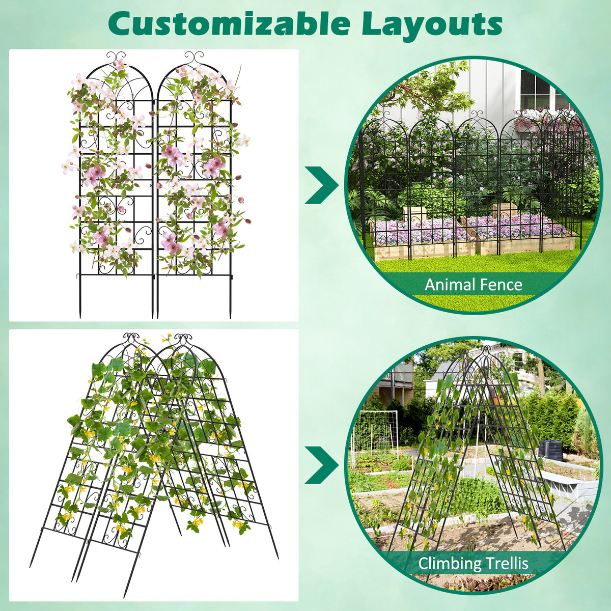 2/4 Pack Metal Garden Trellis 50 x 180 cm, Decorative Outdoor Trellis for Climbing Plants
