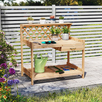 Garden Potting Bench Table, Wooden Planting Workstation